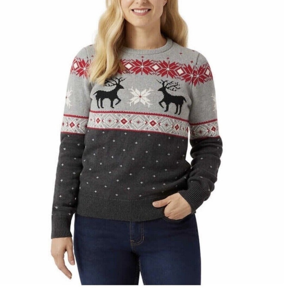 Chaps Women's Gray and Red Reindeer Sweater